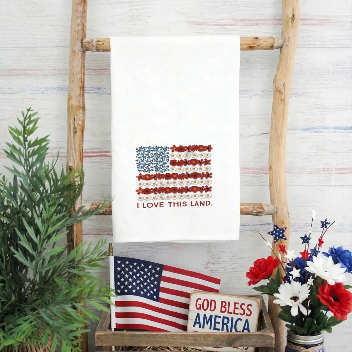 Floral Flag Love Land - Tea Towels