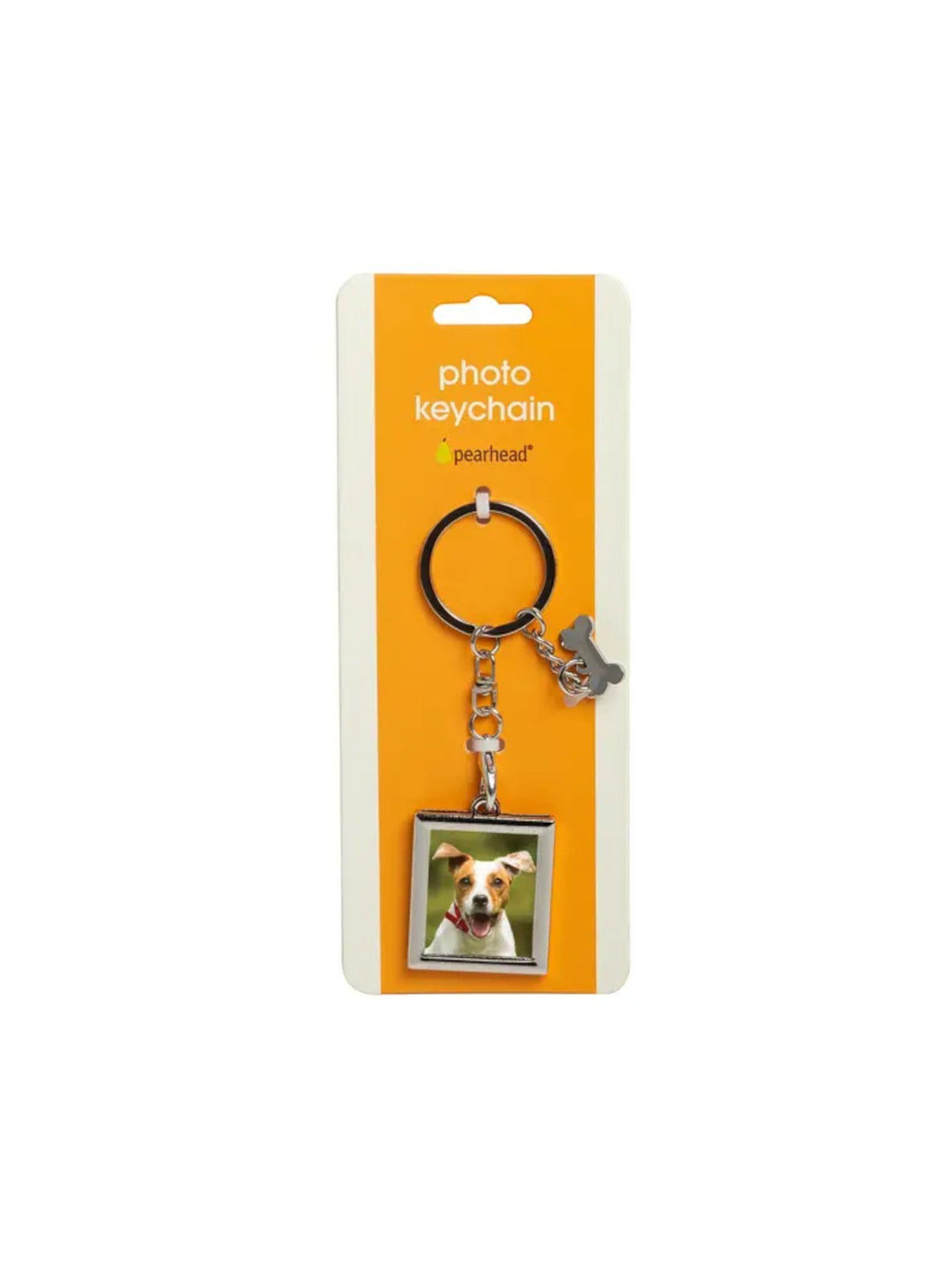 Square Keychain with Bone Charm, Silver