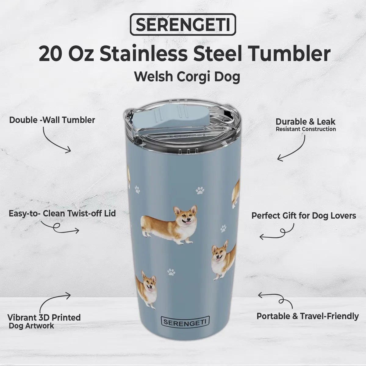 Serengeti Tumbler 20oz | Welsh Corgi