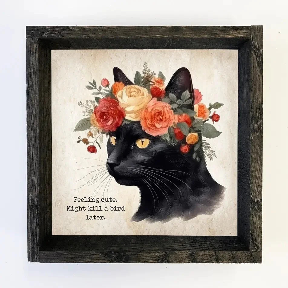 Feeling Cute Cat Art | Wood Frame Decor