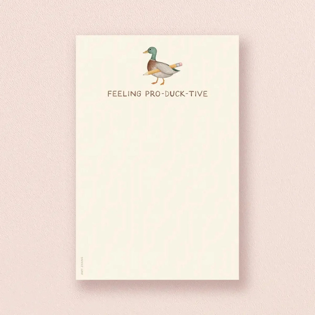 Feeling Productive — Cute Duck and Pencil Pun Notepad