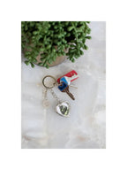 Heart Keychain with Paw Charm, Silver