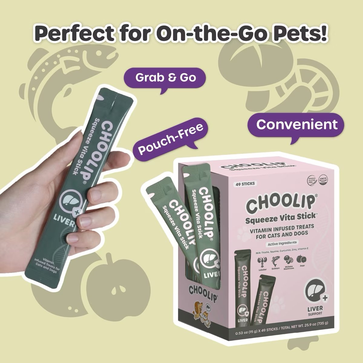 Choolip Squeeze Vita Stick Grab n Go Liver Support Lickable Dog and Cat Treats, 49 count