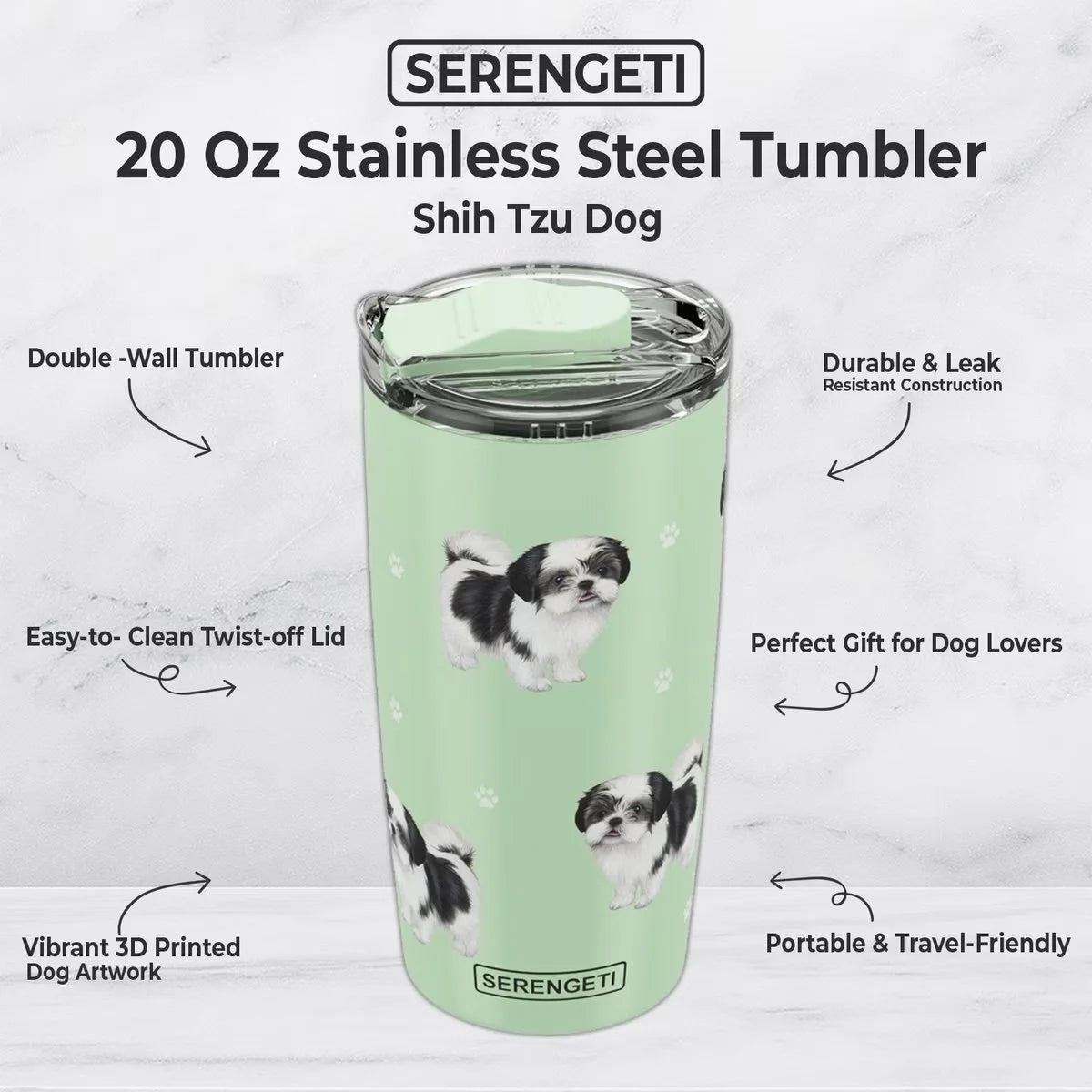 Serengeti Tumbler 20oz | Shih Tzu Black and White