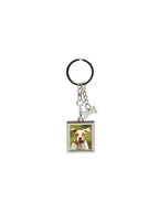 Square Keychain with Bone Charm, Silver