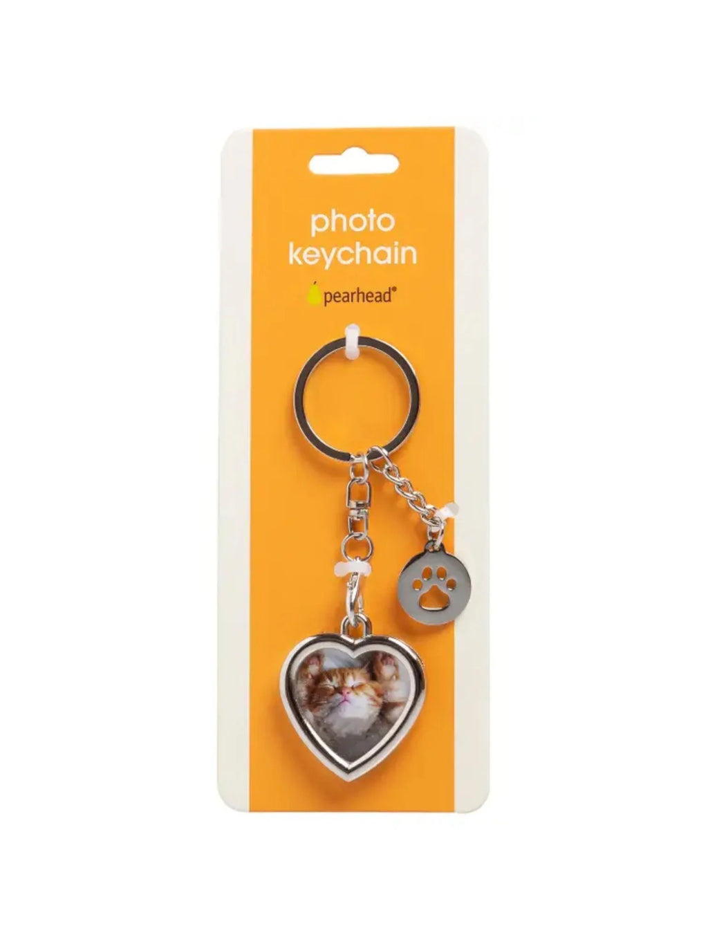 Heart Keychain with Paw Charm, Silver