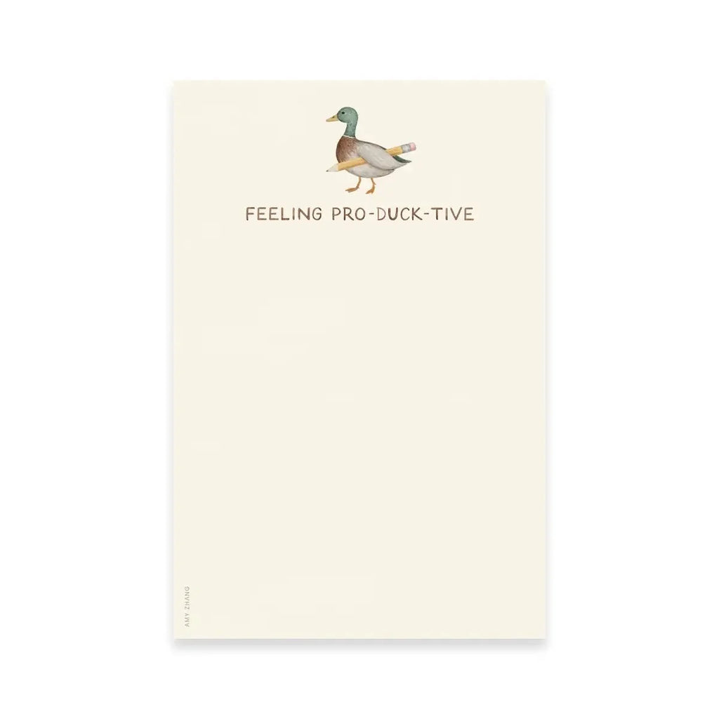 Feeling Productive — Cute Duck and Pencil Pun Notepad