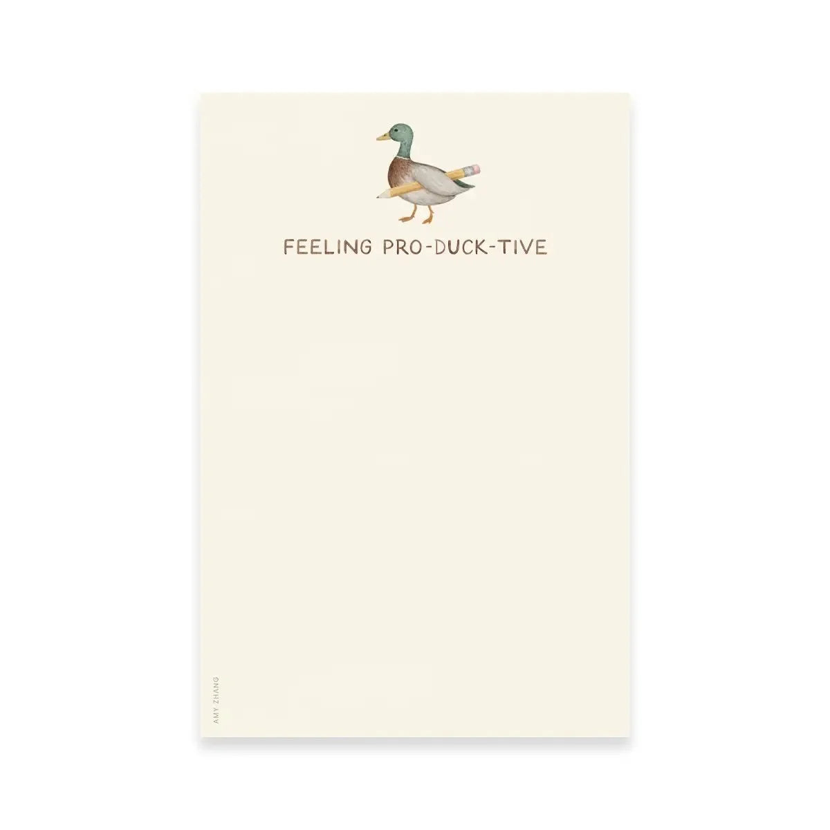 Feeling Productive — Cute Duck and Pencil Pun Notepad