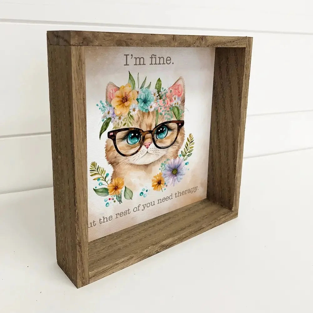 I'm Fine Cat - Spring Time Cat Canvas Art - Wood Framed Art