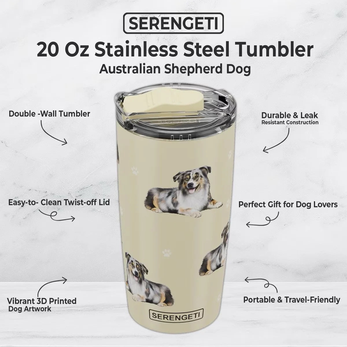 Serengeti Tumbler 20oz | Australian Shepherd