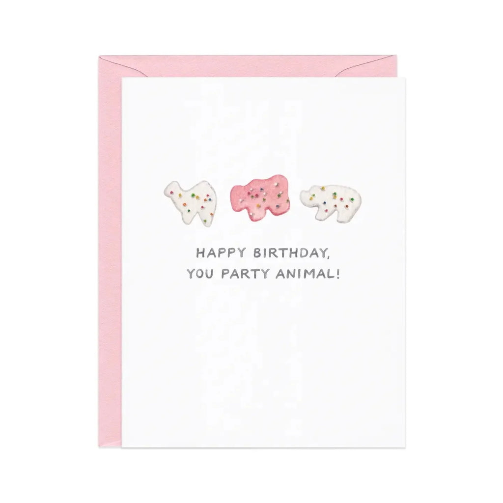 Funny Birthday Card “Party Animal” – Animal Cracker Pun Card, Cute Food Pun Birthday Card for Friends