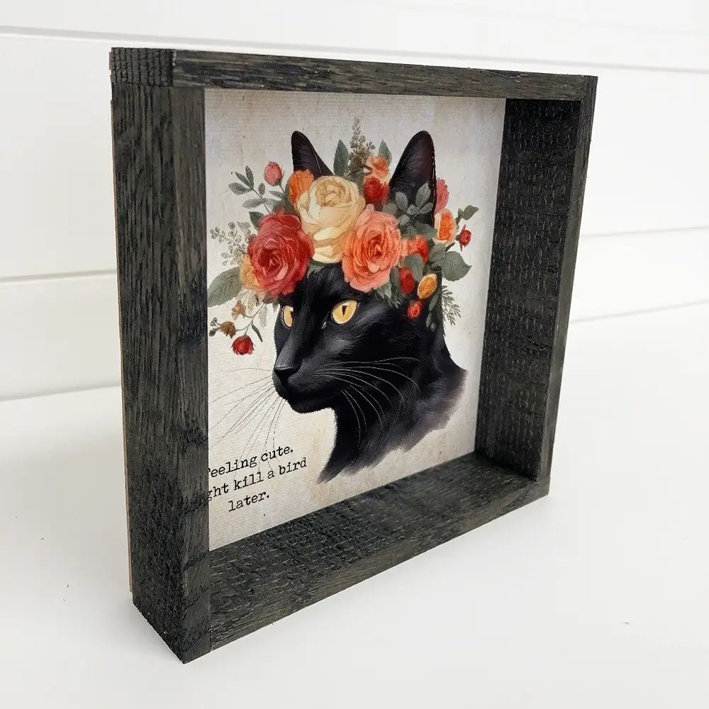 Feeling Cute Cat Art | Wood Frame Decor