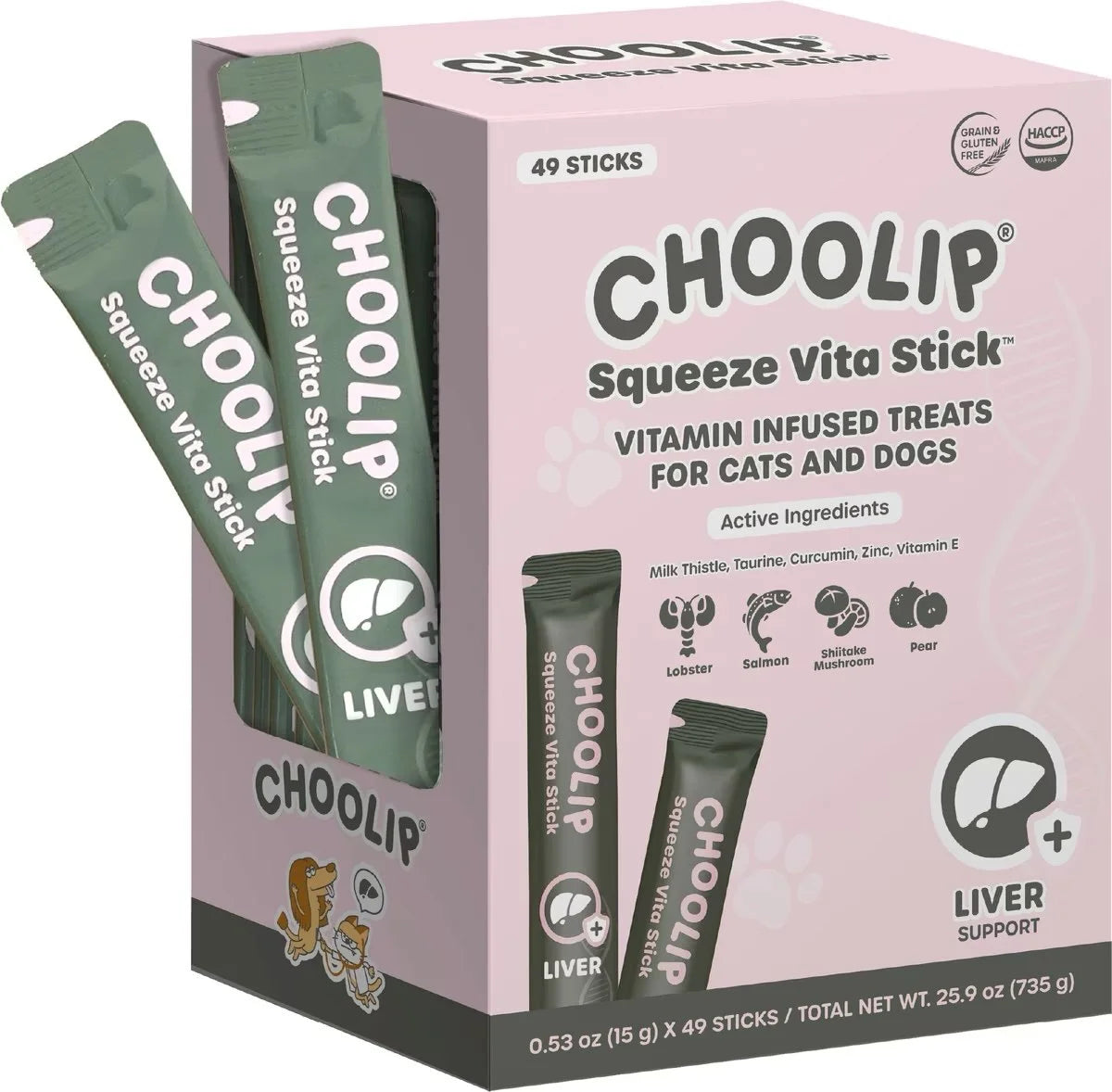Choolip Squeeze Vita Stick Grab n Go Liver Support Lickable Dog and Cat Treats, 49 count