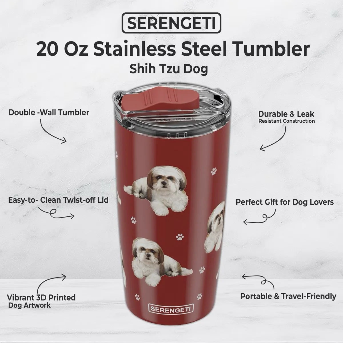 Serengeti Tumbler 20oz | Shih Tzu White Brown and Black