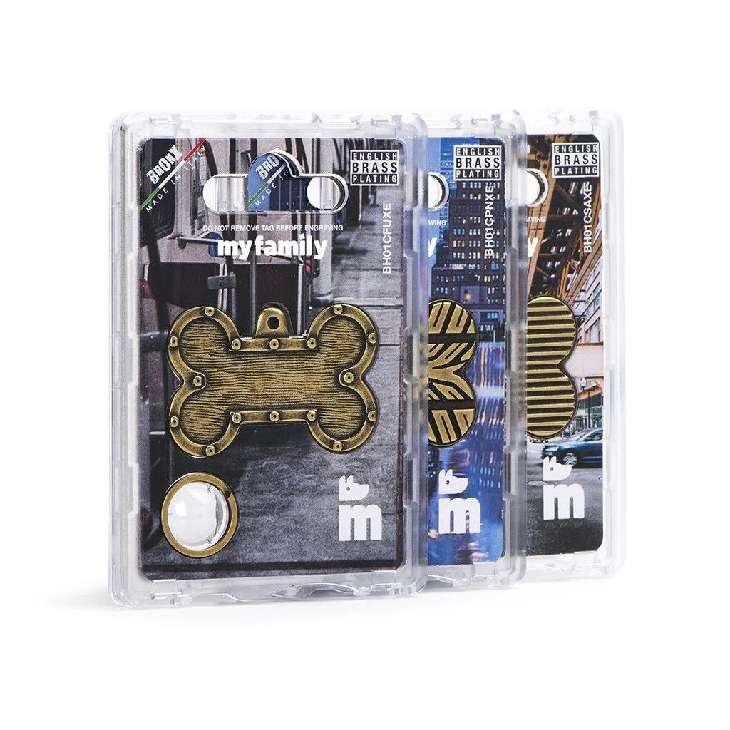 MyFamily Bronx Big Futuristic Bone ID Tag | English Brass