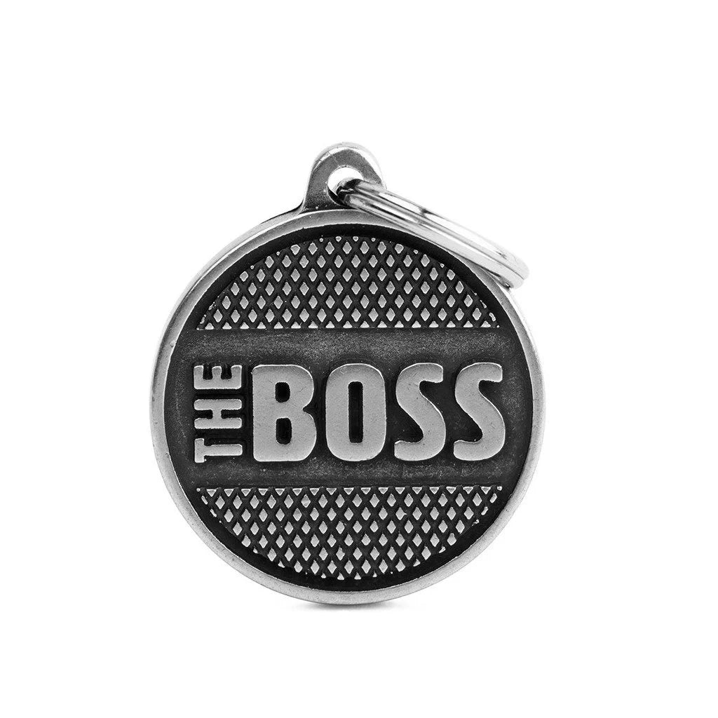 MyFamily Bronx The Boss Diamonds Big Circle ID Tag | Antique Silver