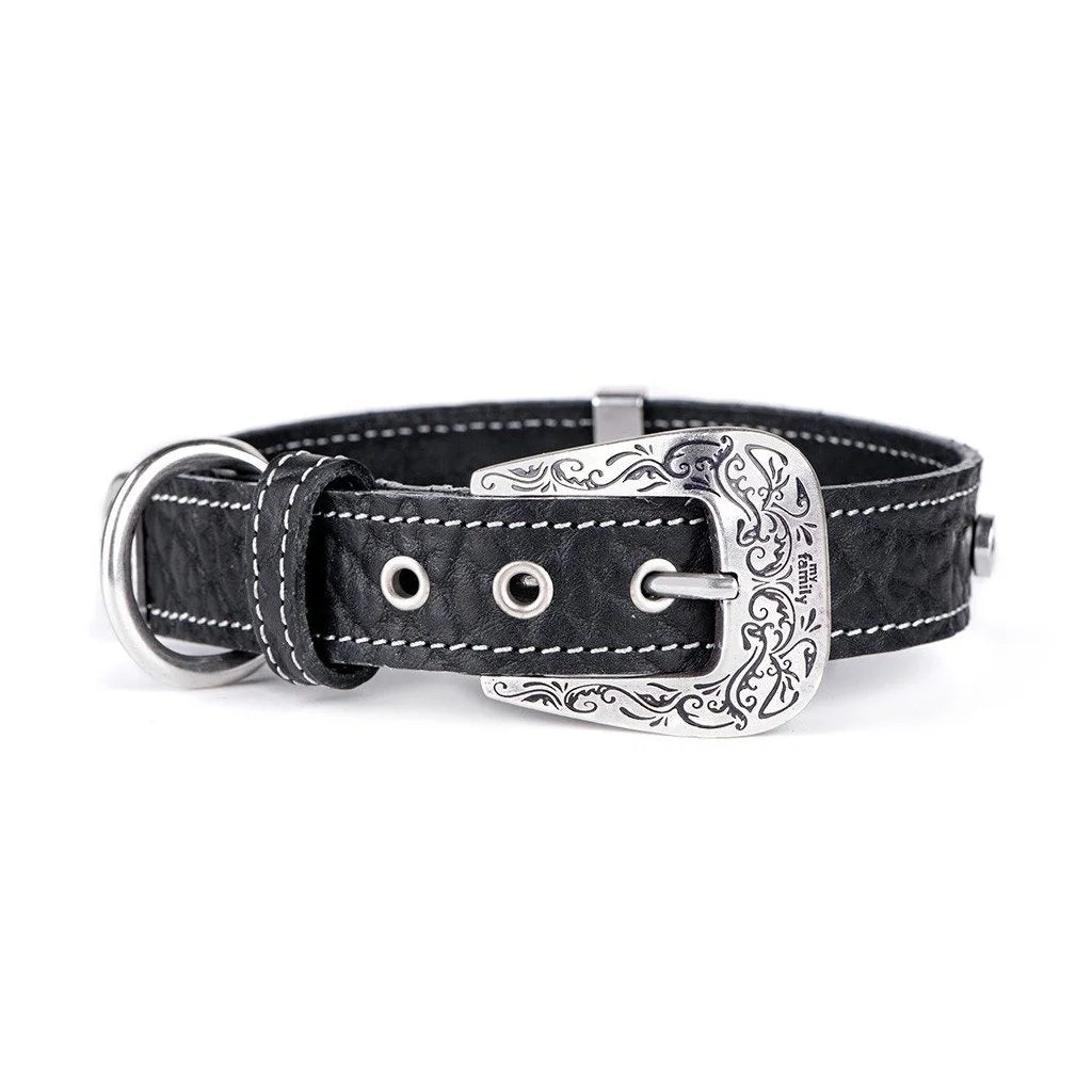 MyFamily El Paso Black Genuine Leather Dog Collar