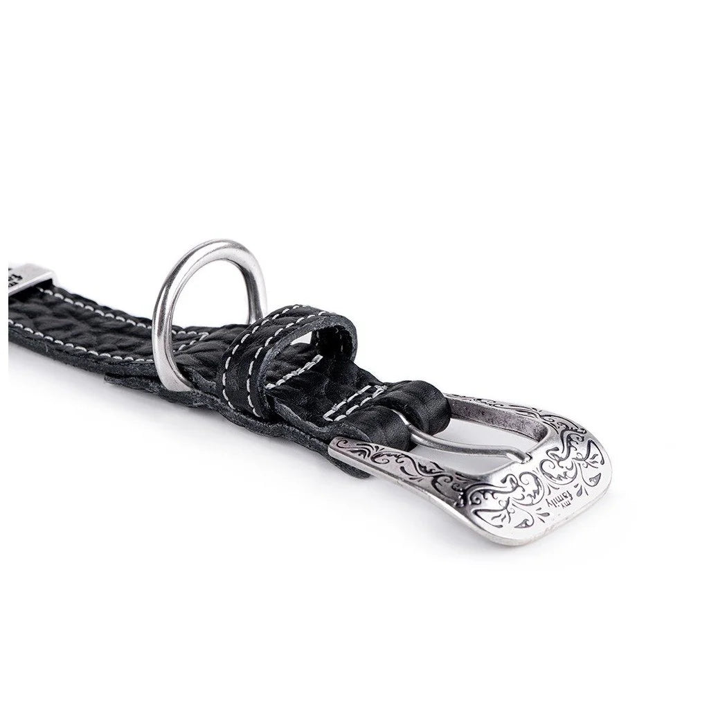 MyFamily El Paso Black Genuine Leather Dog Collar