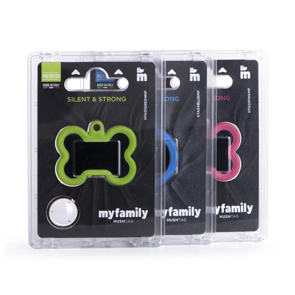 MyFamily Hushtag Big Black Aluminum Bone ID Tag with Green Rubber