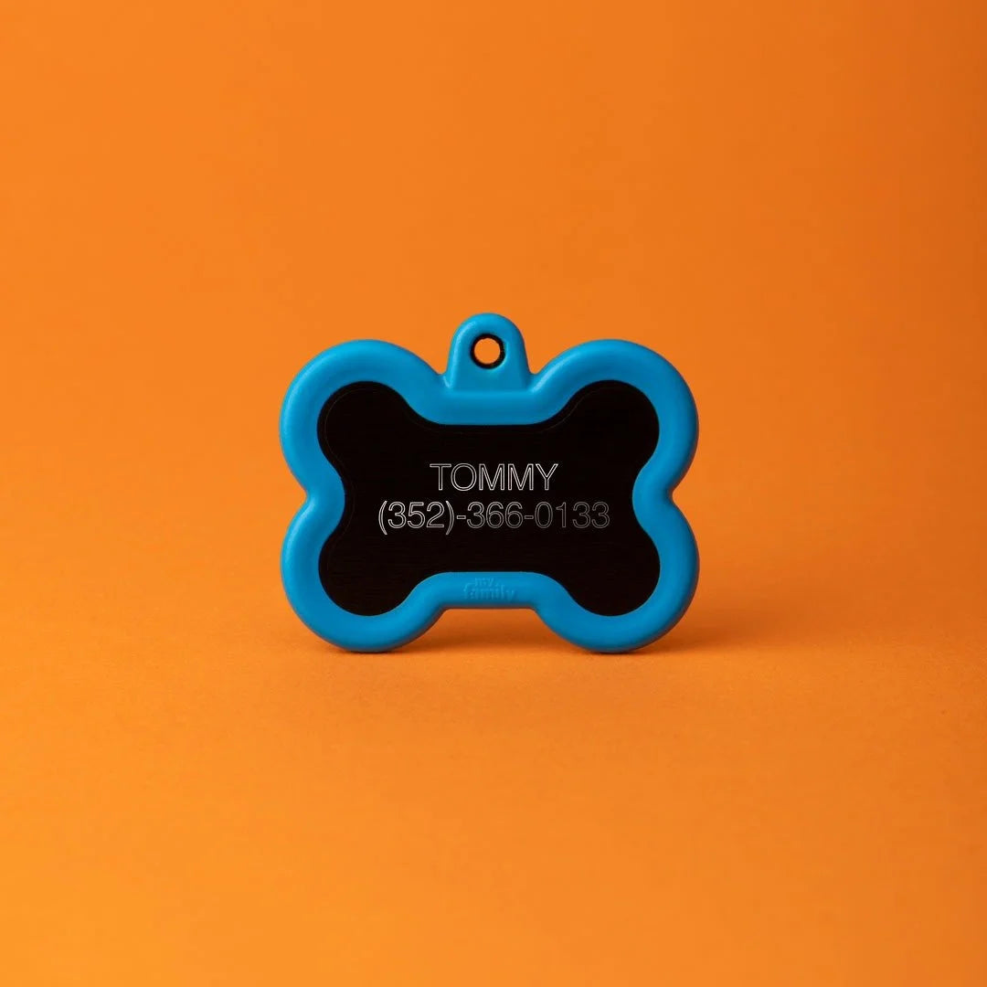 MyFamily Hushtag Big Black Aluminum Bone ID Tag with Red Rubber