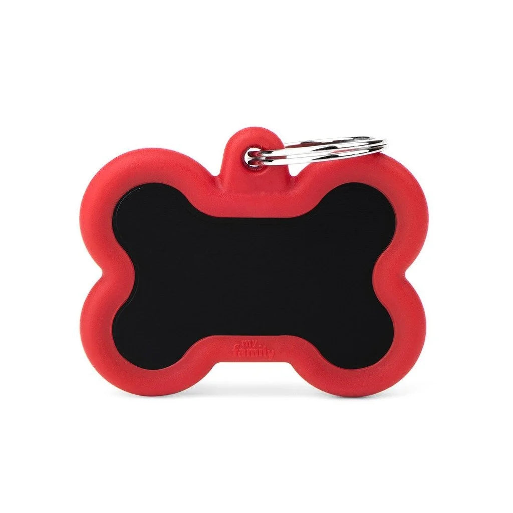 MyFamily Hushtag Big Black Aluminum Bone ID Tag with Red Rubber