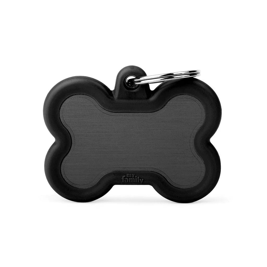 MyFamily Hushtag Big Black Aluminum Bone ID Tag with Rubber
