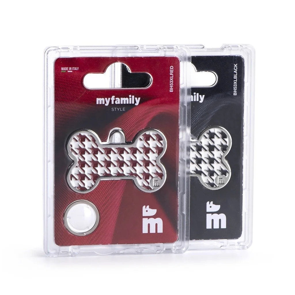 MyFamily Style Pied de Poule Houndstooth Big Red Bone ID Tag
