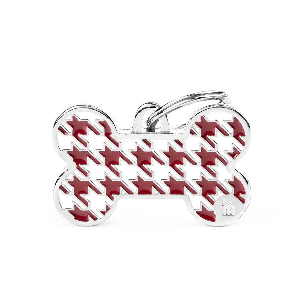 MyFamily Style Pied de Poule Houndstooth Big Red Bone ID Tag