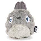 Gray BARK Hare Raiser rabbit dog toy with upright rubber ears, blue embroidered eyes, a fluffy white belly, and a rounded body.