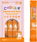 Choolip Total Balance pink four-stick pouch beside an orange Squeeze Vita Stick for cats and dogs.